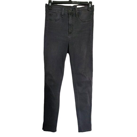 Rag & Bone Black Ash Washed Out High Rise Ankle Skinny Denim Jeans Slit Hem 26 - Picture 4 of 17